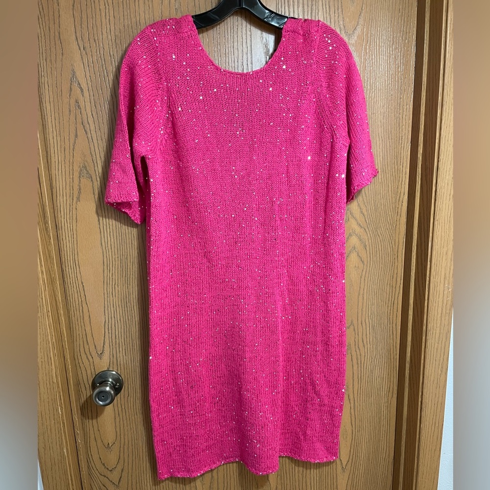 Sequin Sweater Dress in Vibrant Pink